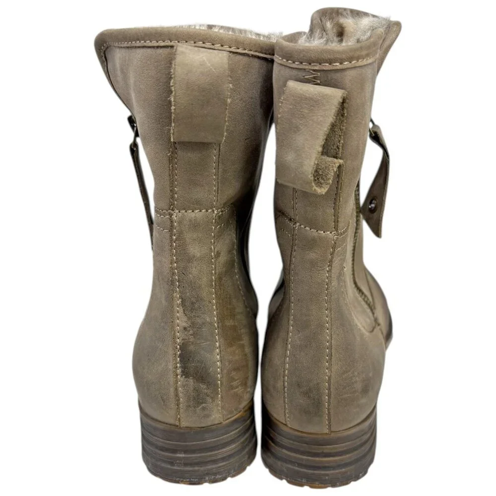 Abeo Hilda Taupe Leather Faux Fur Lined Ankle Boots‎